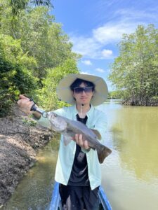 Barramundi caught on lures on Vietnam Mangrove Fishing Tour