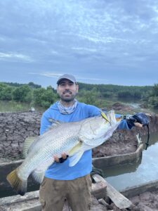 Large barramundi caught on a Wild Mekong fishing tour in Vietnam during June 2026